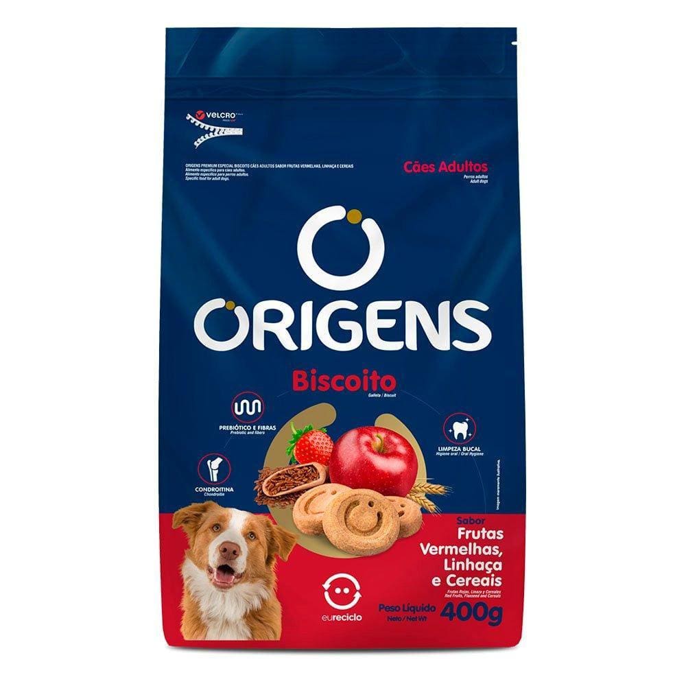 Biscoito Origens Frutas Vermelhas, Linhaça e Cereais para Cães Adultos - 400 g