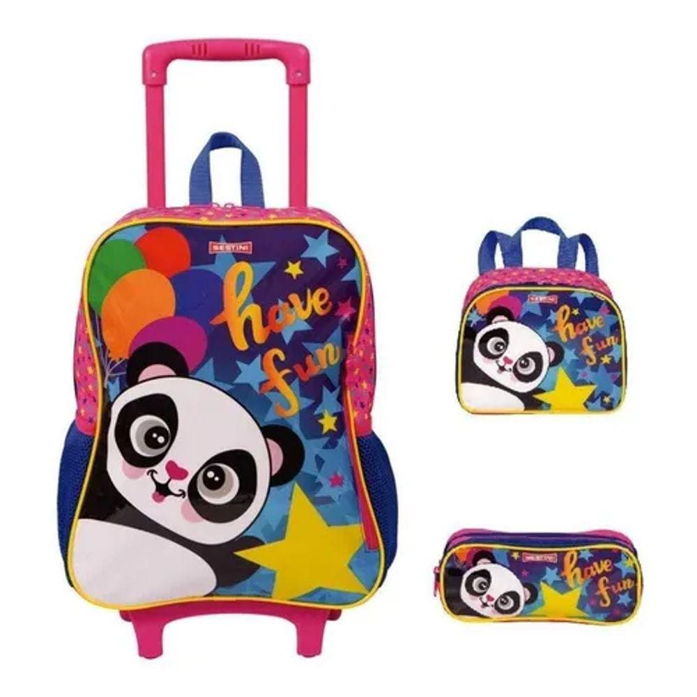 Kit Mochila Lancheira Estojo Panda Sestini Colorido