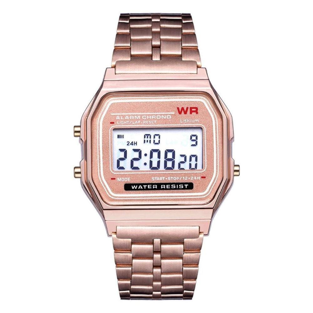 Relógio Wr Digital Aço Vintage Unissex Rose Alarme Top Nfe