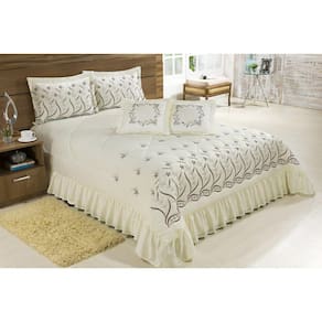 Kit Cobre Leito Casal King Desejos 7Peças Bordado Palha