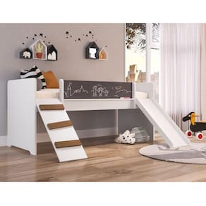 Cama Playground Com Escorregador e Rampa Completa Móveis Branco