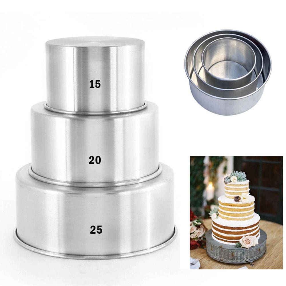 Kit 3 Formas Assadeiras Redonda Alta Bolo Alumínio n15,20,25