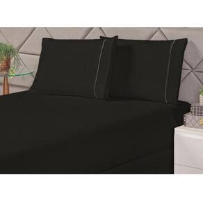 Lençol King Size 3 Un Liso C Elástico E Ponto Palito Preto