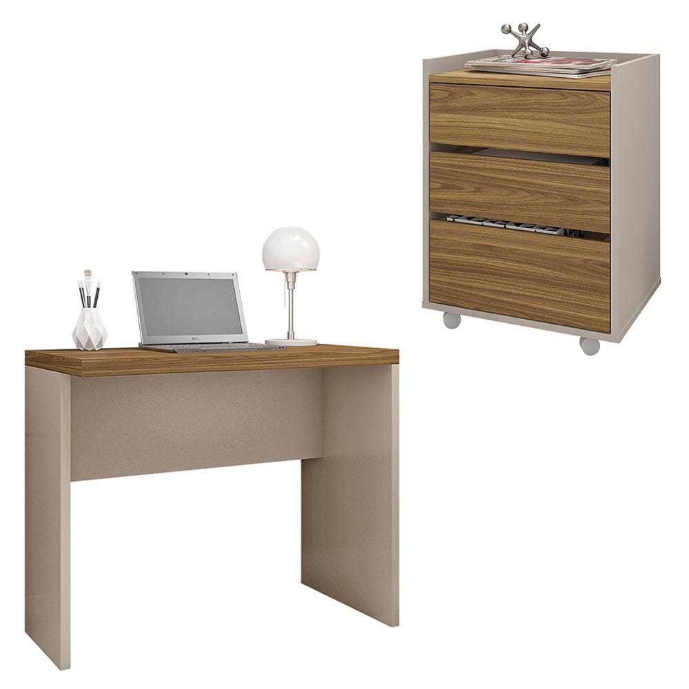 Conjunto Escritório Mesa e Gaveteiro Marrom Studio Caemmun