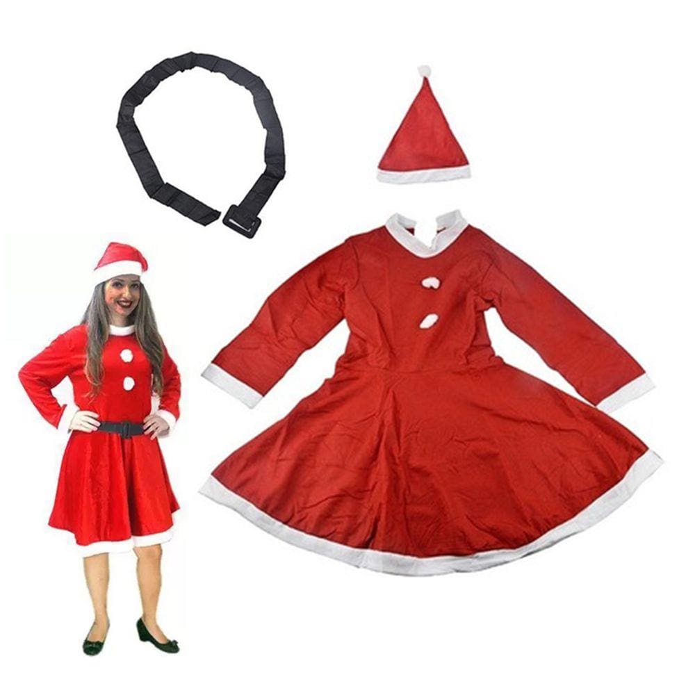 Roupa Mamae Noel Natal Festa Vestido Natalino Gorro Cinto Fantasia Fim de Ano Comemoraçao