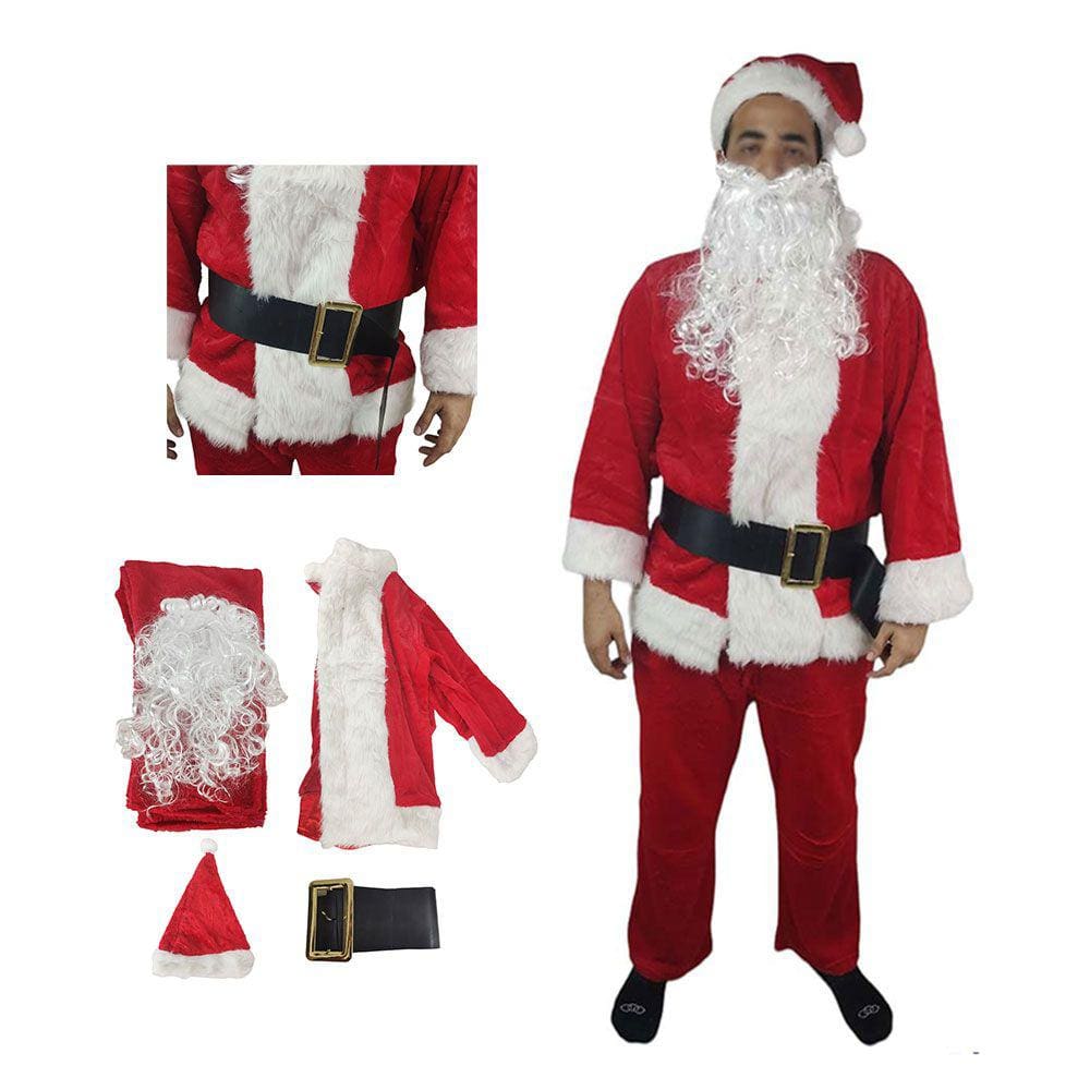 Roupa de Papai Noel Luxo Veludo Natal Natalino 5 Peças Fantasia Completa Adulto Reuniao Familia Fim de Ano Festa Compraternizaçao