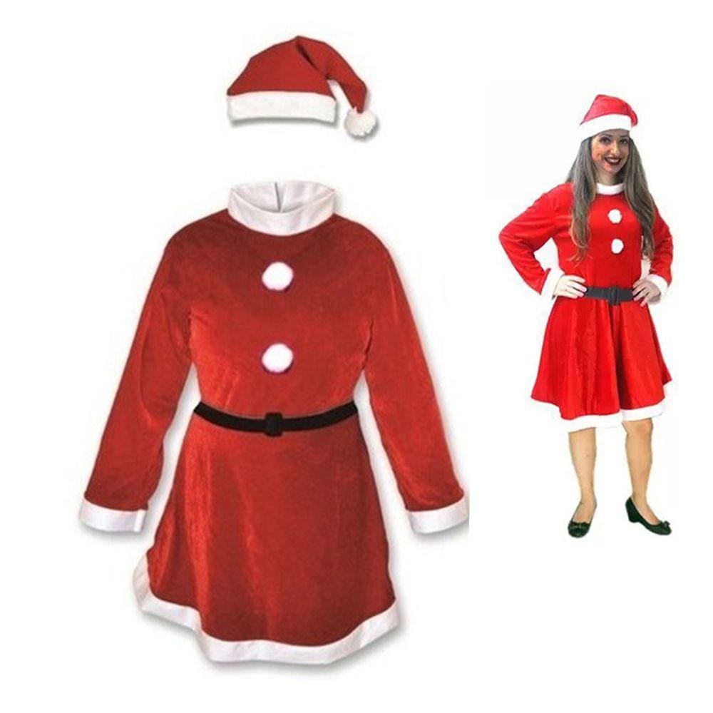Roupa Mamae Noel Natalina Vestido Natal Fantasia Cinto Gorro Festa Reuniao Familia Comemoraçao Fim de Ano