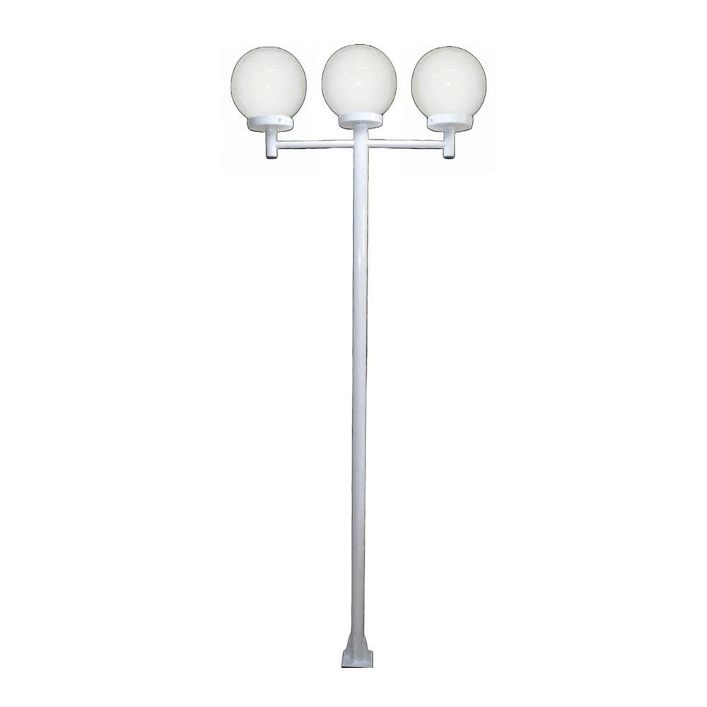 Poste Luminária Triplo Globo P Braço Reto Jardim Branco 2mt