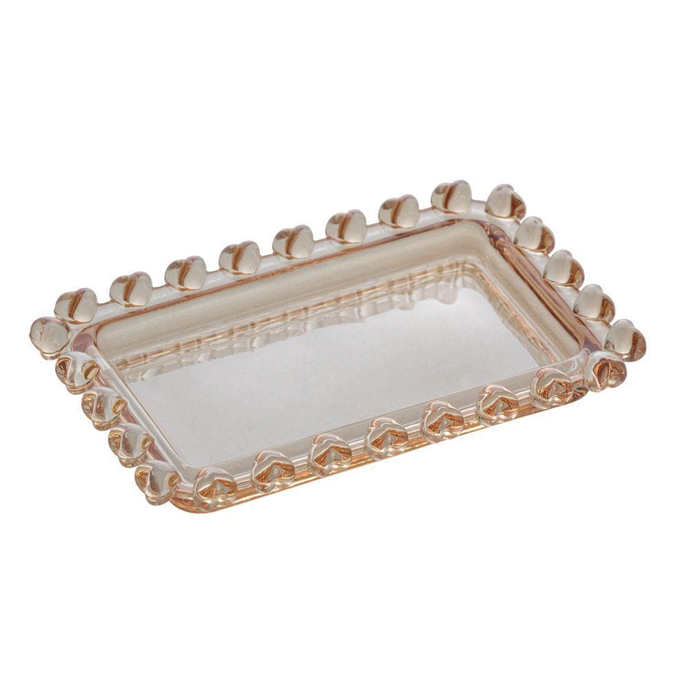 Mini Travessa Retangular Cristal Coração Âmbar 10,5x6,5cm Lyor