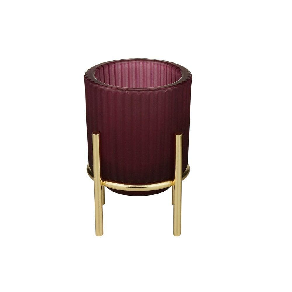 Castiçal de Vidro Marsala C/Suporte de Metal Dourado 11x9cm Royal Decor