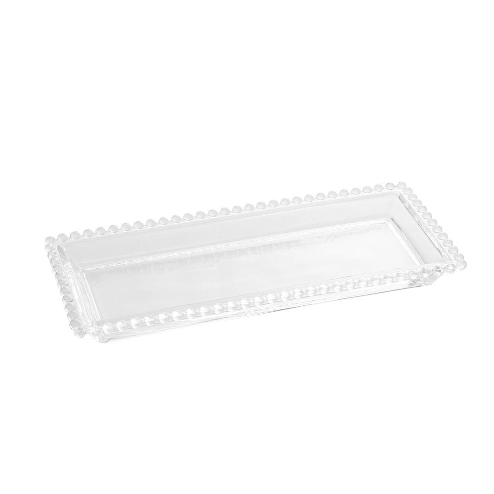 Travessa Retangular de Cristal Pearl Bolinha Transparente 30x13cm Wolff