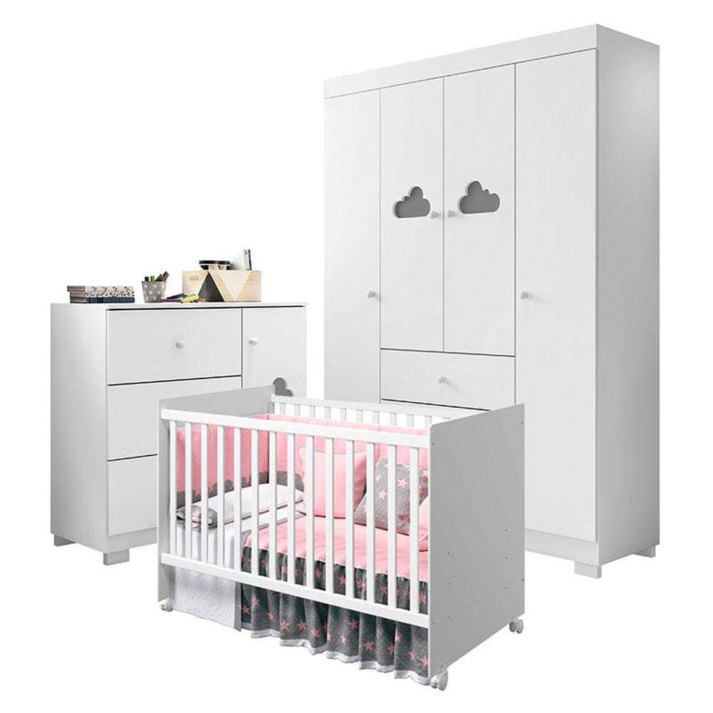 Quarto de Bebê Ane com Berço Americano Tico Branco Brilho - Phoenix Baby