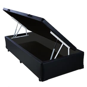 Cama Box Baú Solteiro HomeQueen Corino Preto 41x88x188