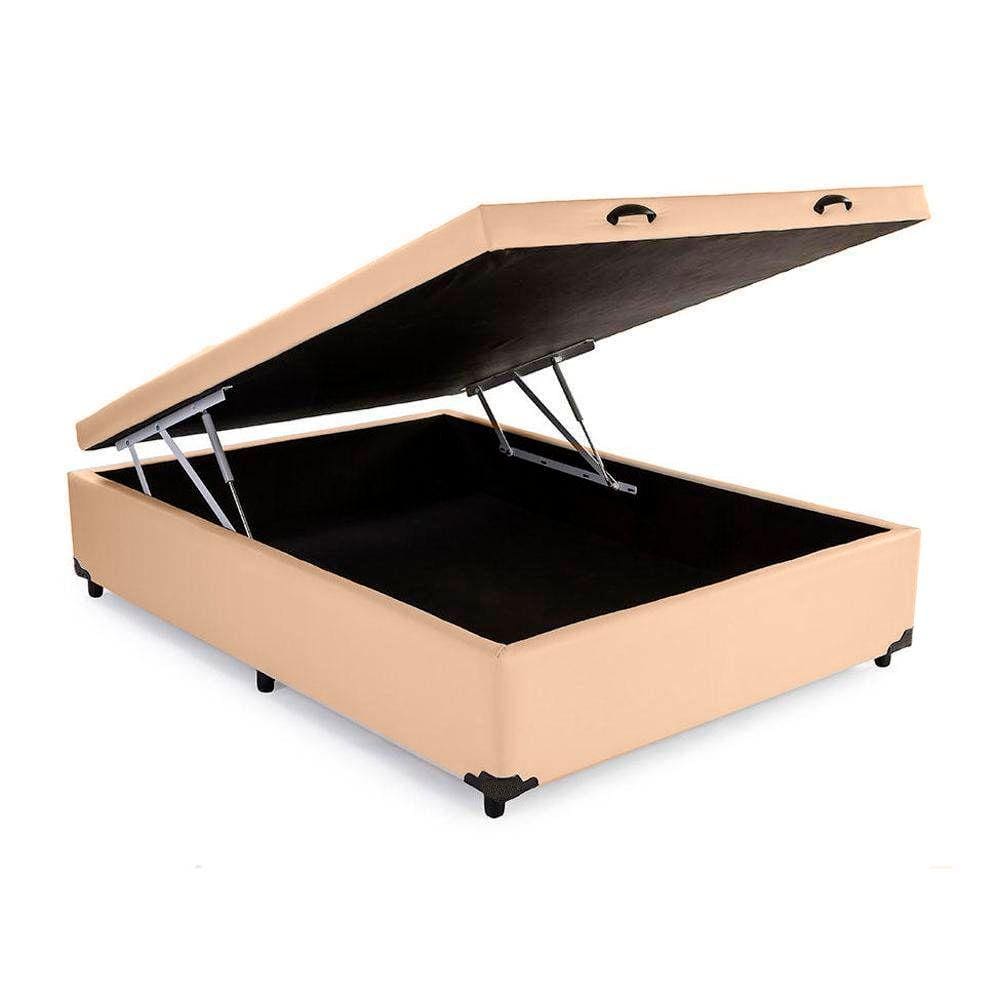 Cama Box Baú Casal HomeQueen Corino Bege 49x138x188