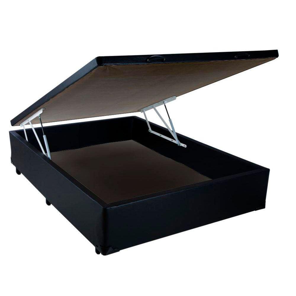 Cama Box Baú Blindado Casal Extremo Reforçado HomeQueen Corino Preto 41x138x188