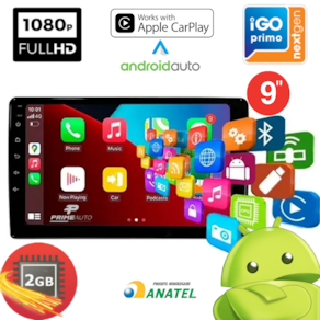Central Multimídia Android 9 Polegadas 2GB RAM 32GB Memória CarPlay Knup KP-RA910