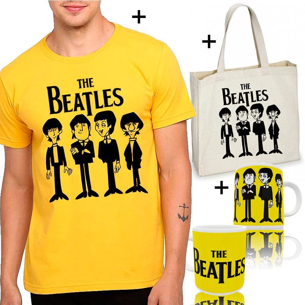 Camiseta camisa Beatles combo sacola ecobag + caneca