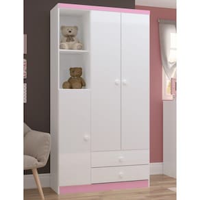 Guarda Roupa Infantil 3 Portas 2 Gavetas 2 Nichos Faz de Conta Espresso Móveis Branco
