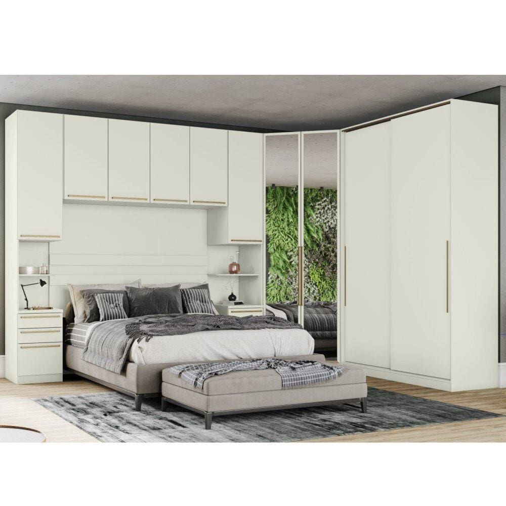 Quarto Modulado Completo Casal 5 Peças 10 Portas 12 Gavetas Prediletto Henn Areia HP