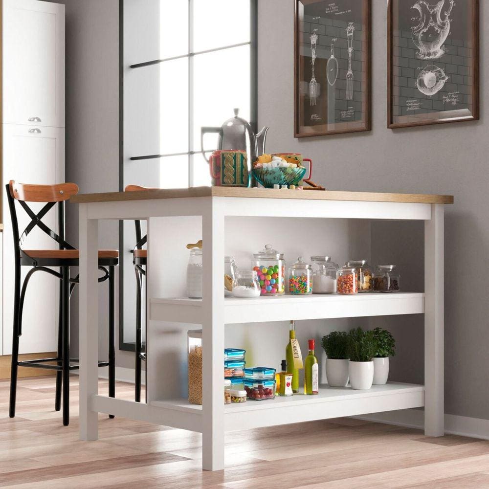 Ilha para Cozinha 2 Prateleiras CD-1019 Denver Ditália Móveis Branco