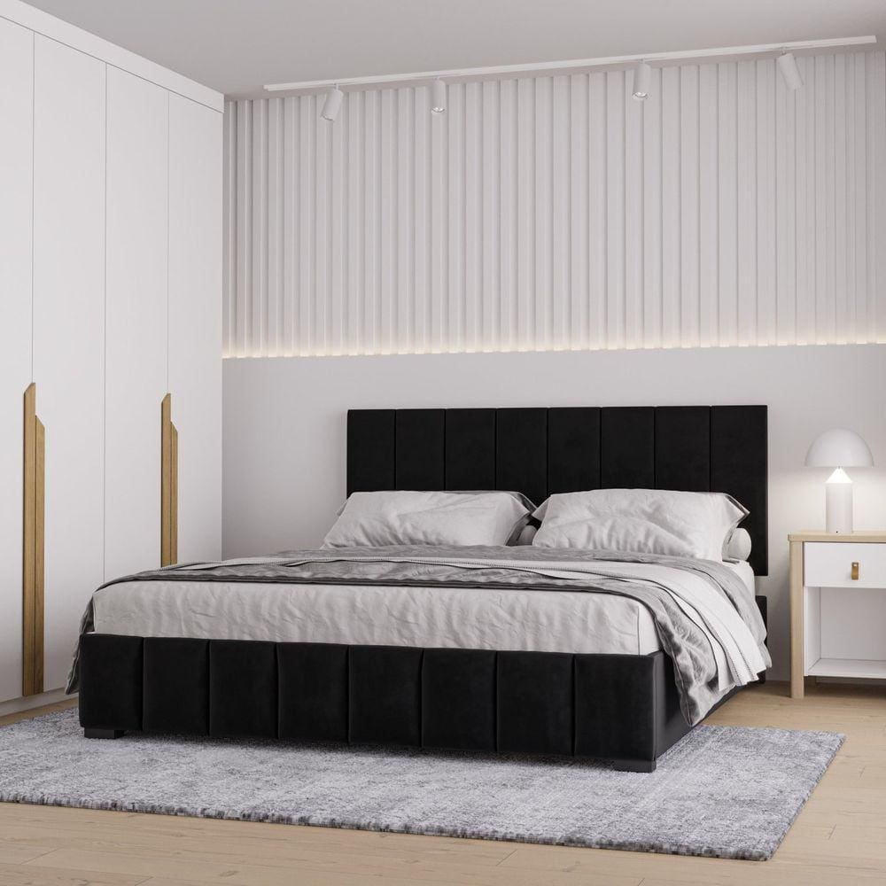 Cama com Cabeceira Queen Estofada Uvaia CabeCasa MadeiraMadeira Preto