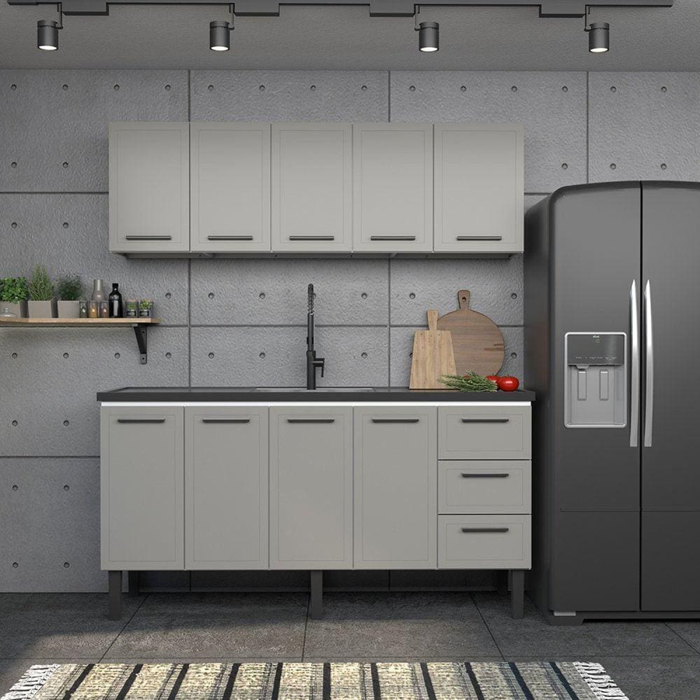 Armário Aéreo de Cozinha em Aço 180cm 3 Portas Juno Cozimax Cinza