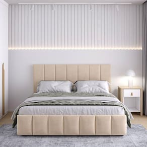 Cama com Cabeceira Casal Estofada Uvaia CabeCasa MadeiraMadeira Bege