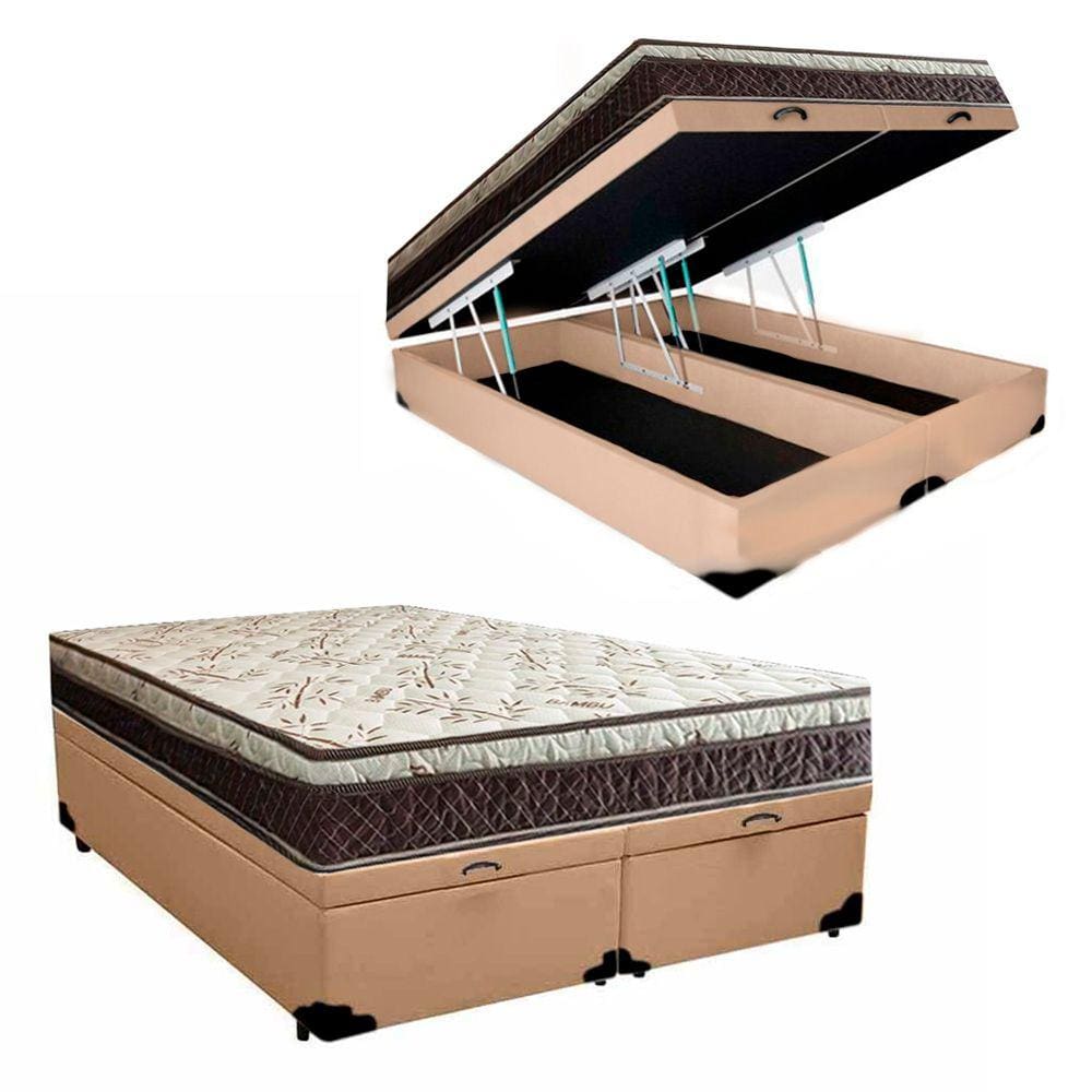 Cama Box Baú Bipartido Casal Blindado Sintético + Colchão Casal Espuma Extra Firme D33 Elegance Ortopédico 72x138x188