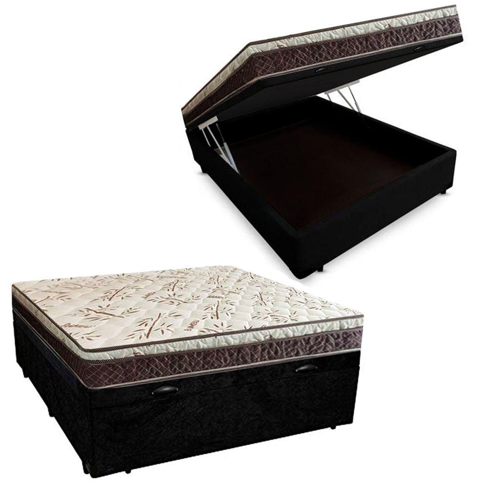 Cama Box Baú Casal Blindado Suede + Colchão Casal Espuma Extra Firme D33 Elegance Ortopédico 64x138x188