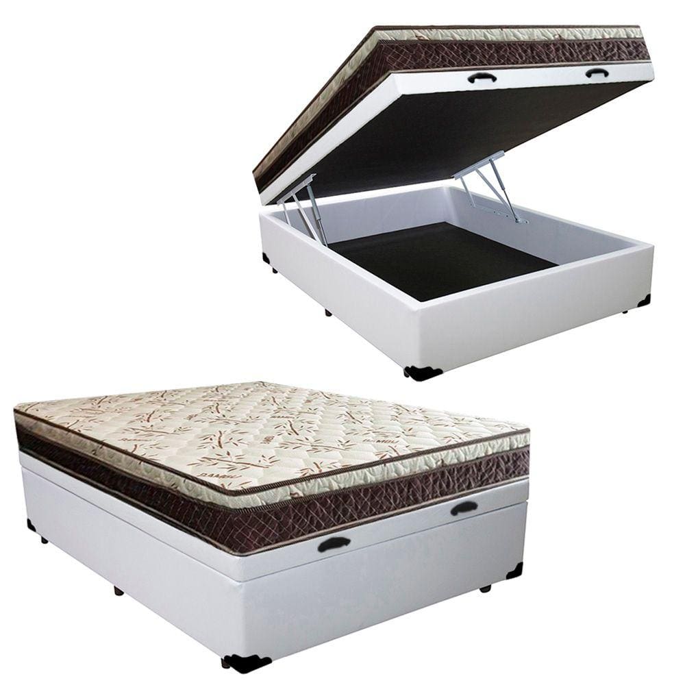 Cama Box Baú Casal Blindado Sintético + Colchão Casal Espuma Extra Firme D33 Elegance Ortopédico 64x138x188