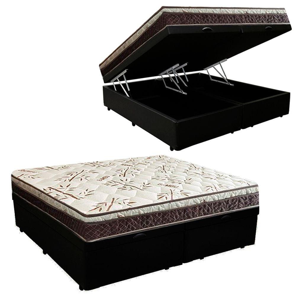 Cama Box Baú Bipartido Casal Blindado Sintético + Colchão Casal Espuma Extra Firme D33 Elegance Ortopédico 64x138x188