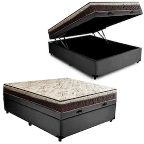 Cama Box Baú Casal Sintético + Colchão Casal Espuma Extra Firme D33 Elegance Ortopédico 64x138x188