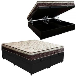 Cama Box Baú Bipartido Casal Blindado Suede + Colchão Casal Espuma Extra Firme D33 Elegance Ortopédico 64x138x188