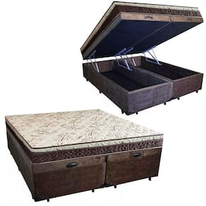 Cama Box Baú Bipartido Casal Blindado Suede + Colchão Casal Espuma Extra Firme D33 Elegance Ortopédico 72x138x188