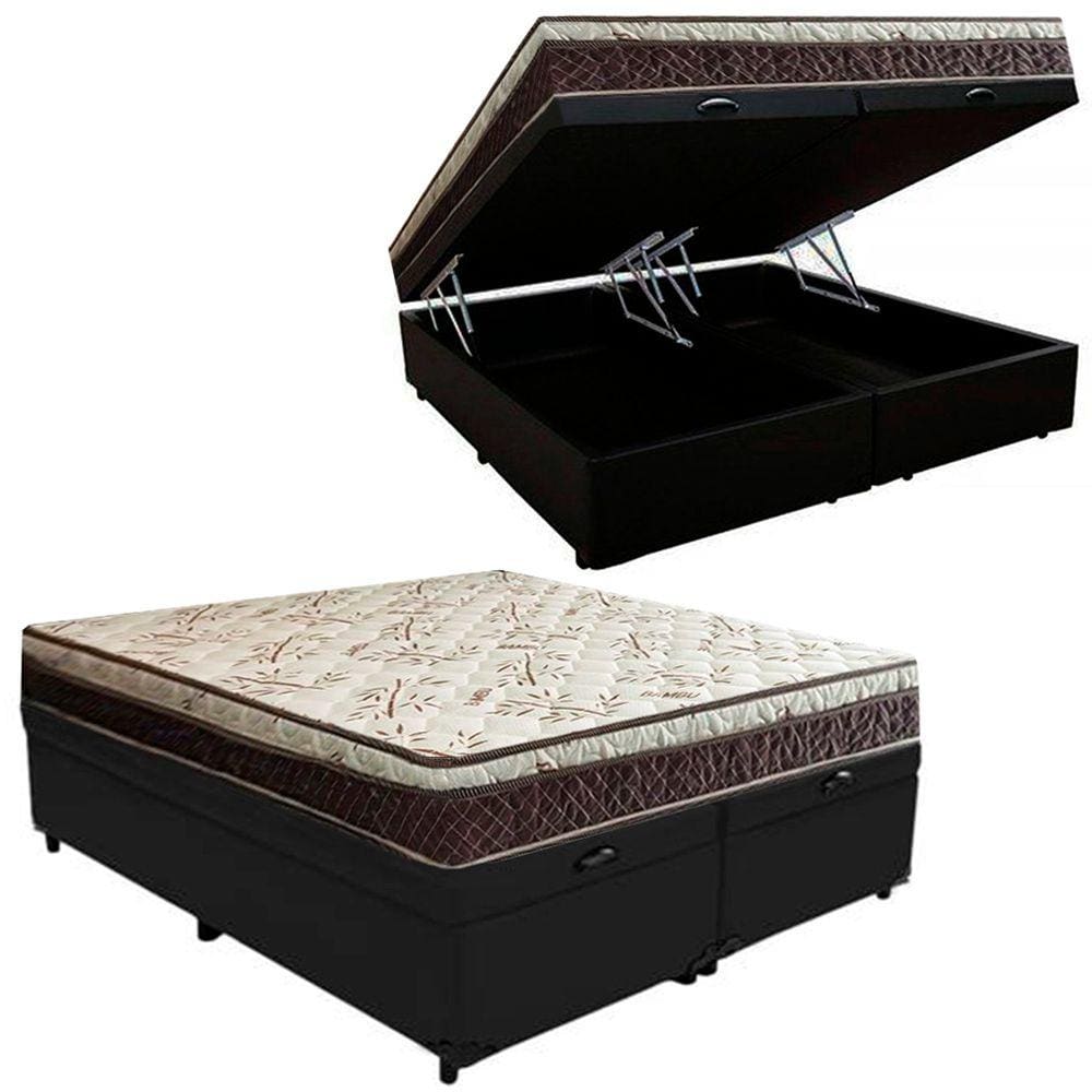 Cama Box Baú Bipartido Casal Suede + Colchão Casal Espuma Extra Firme D33 Elegance Ortopédico 64x138x188