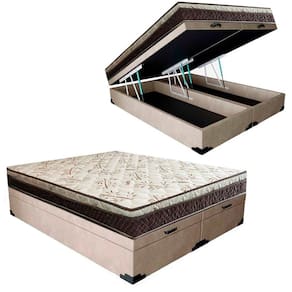Cama Box Baú Bipartido Casal Suede + Colchão Casal Espuma Extra Firme D33 Elegance Ortopédico 64x138x188 Bege
