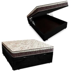 Cama Box Baú Casal Suede + Colchão Casal Espuma Extra Firme D33 Elegance Ortopédico 64x138x188 Preto