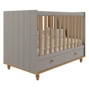 Berço Americano com Gavetas Candy Cinza/Nature - Permóbili Baby 100% MDF