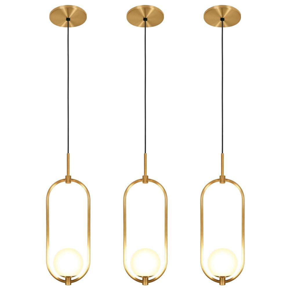 Kit 3 Luminárias Lustre Arco Dourado Globo Cama Quarto 43Cm