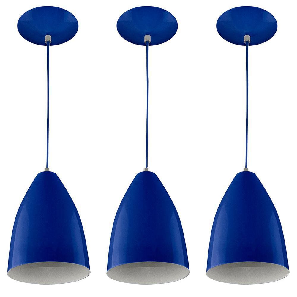Kit 3 Pendentes Vegas Premium Gourmet em Aluminio Azul