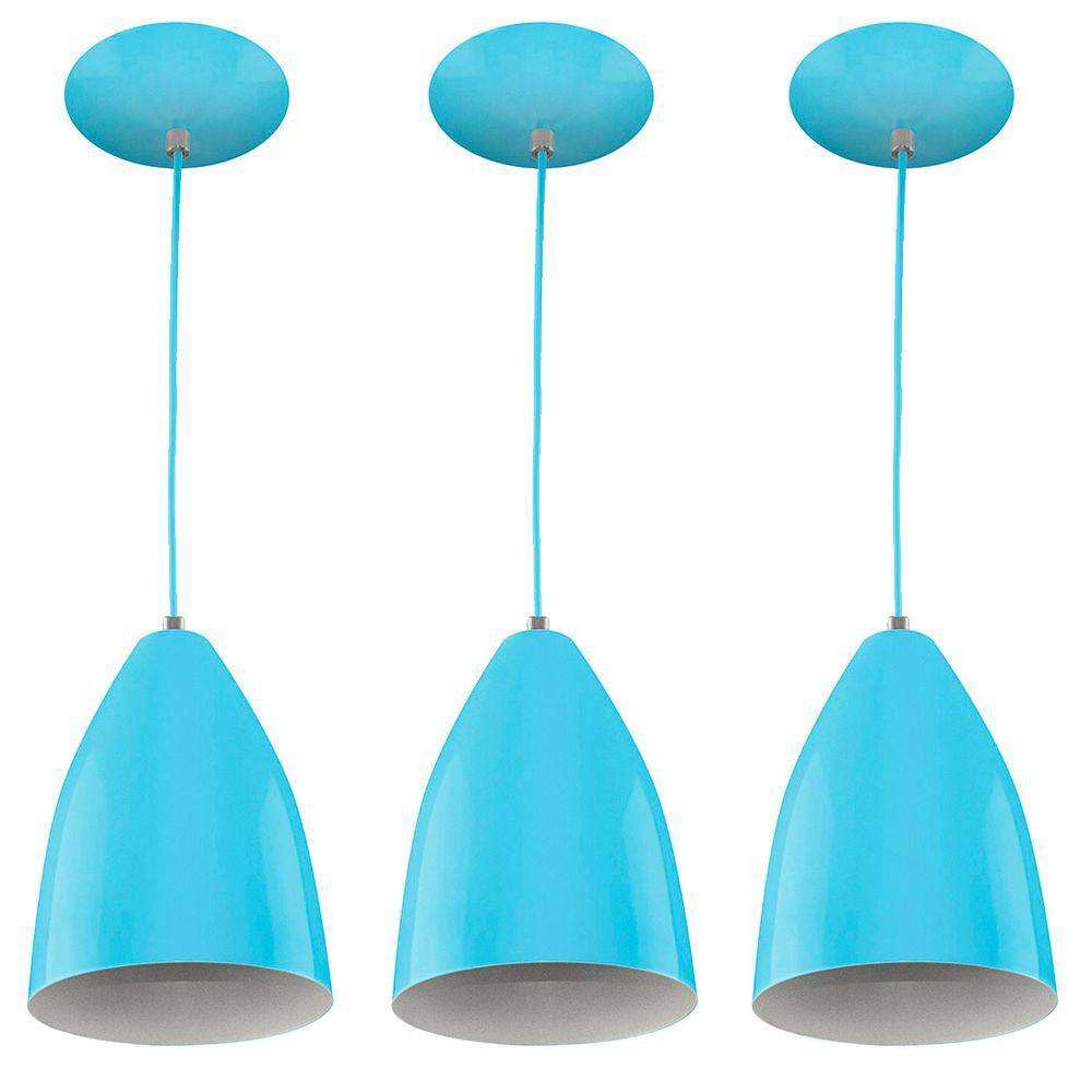Kit 3 Pendentes Vegas Premium Gourmet em Aluminio Azul Bebe