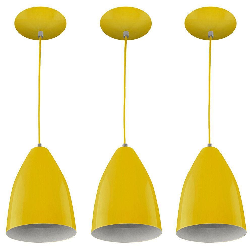 Kit 3 Pendentes Vegas Premium Gourmet em Aluminio Amarelo