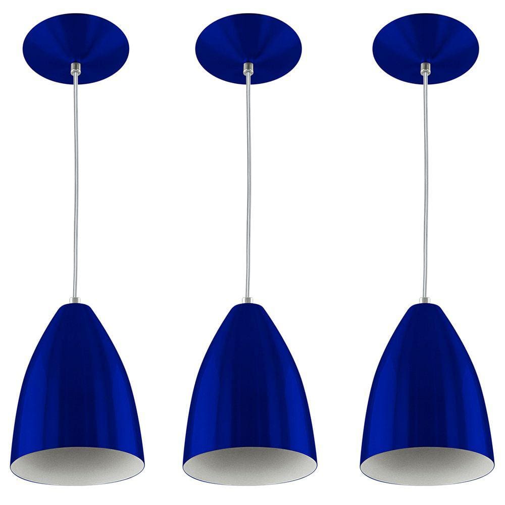 Kit 3 Pendentes Vegas Premium Gourmet em Aluminio Azul Metal