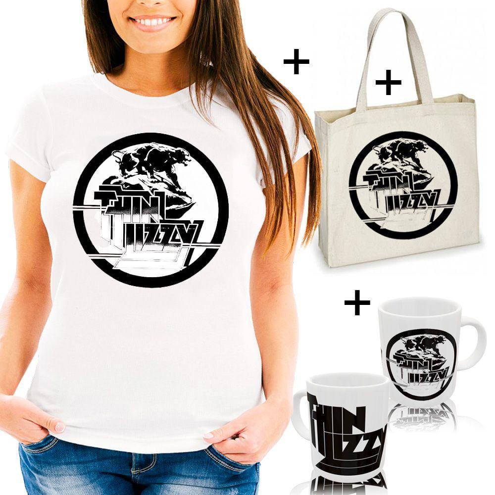 Camiseta camisa Banda Thin Lizzy rock clássico + sacola ecobag + caneca
