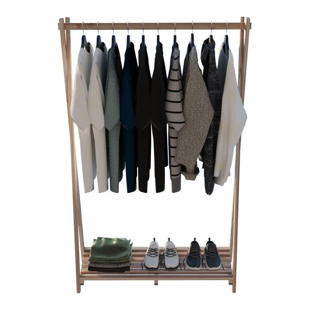 Arara Roupas Decorativo 160cm C/ Estante Expositor Maleiro Aberto