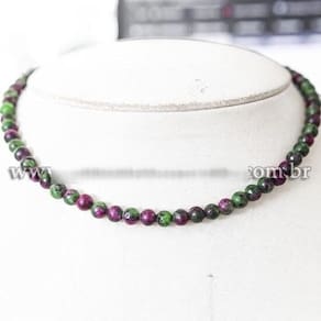 Colar Choker Bolinha 6mm Pedra Rubi na Zoisita Rolada 40cm
