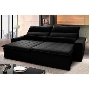 Sofá Retrátil Reclinável Patagônia 2,30m Suede Velut Preto c/ Molas no Assento - King House