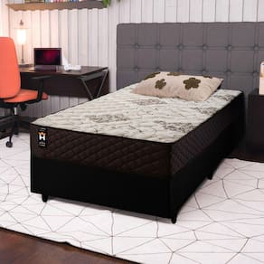 Conjunto Cama Box c/ Molas Ensacadas Allura Marrom Solteiro 96x203x58