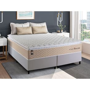 Conjunto Cama Box c/ Molas Ensacadas Alford Bege King 193x203x66
