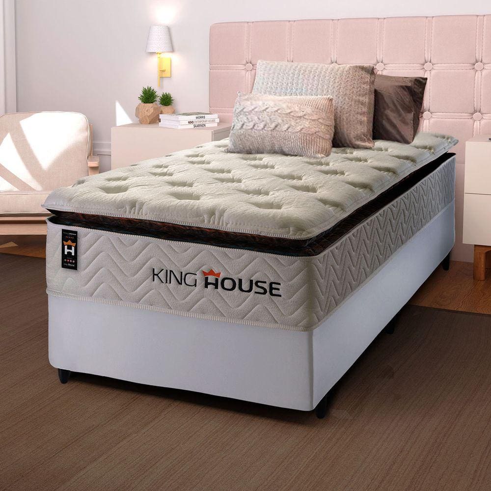Conjunto Cama Box c/ Molas Ensacadas New York Branco Solteiro 96x203x73